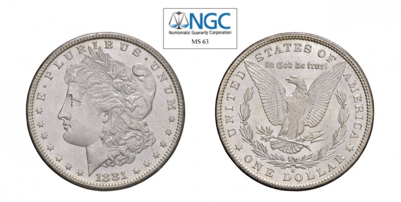 USA Morgan (1878-1921) Dollaro 1881 S Ag. KM#110. FDC. NGC MS63. (Stima €100-150...