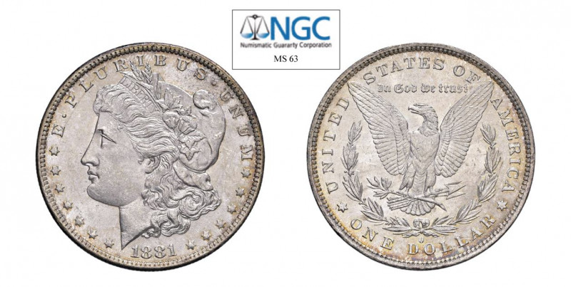 USA Morgan (1878-1921) Dollaro 1881 O Ag. KM#110. Raro. FDC. NGC MS63. (Stima €1...