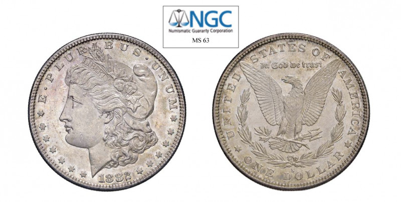USA Morgan (1878-1921) Dollaro 1882 S Ag. KM#110. FDC. NGC MS63. (Stima €100-150...