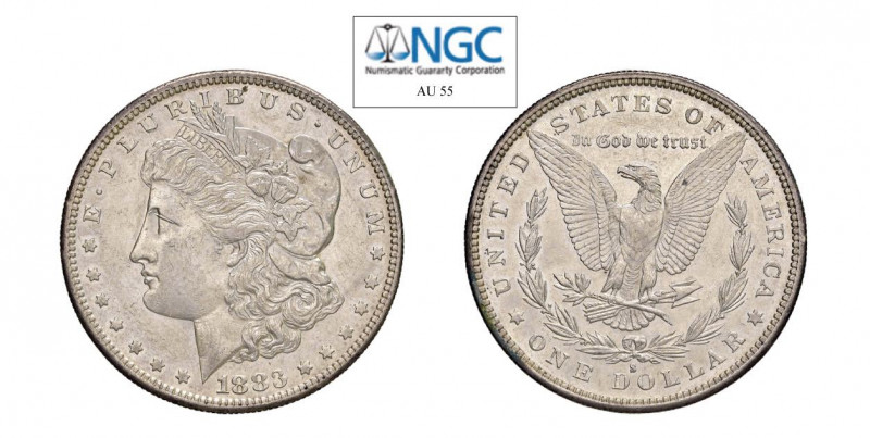 USA Morgan (1878-1921) Dollaro 1883 S Ag. KM#110. Raro. SPL. NGC AU55. (Stima €2...