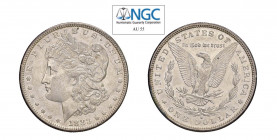 USA Morgan (1878-1921) Dollaro 1883 S Ag. KM#110. Raro. SPL. NGC AU55. (Stima €200-300).
NGC AU55