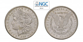 USA Morgan (1878-1921) Dollaro 1889 S Ag. KM#110. Raro. FDC. NGC MS62. (Stima €500-800).
NGC MS62