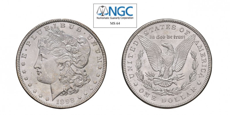 USA Morgan (1878-1921) Dollaro 1898 Ag. KM#110. Raro. FDC. NGC MS64. (Stima €200...