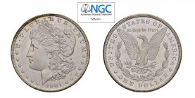 USA Morgan (1878-1921) Dollaro 1901 O Ag. Km#110. FDC. NGC MS64+. (Stima €200-300).
NGC MS64+