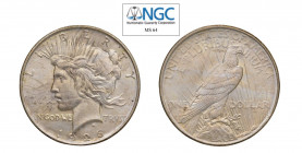 USA Peace (1921-1935) Dollaro 1926D Ag. Km#150. Patina di monetiere. FDC. NGC MS64. (Stima €200-300).
NGC MS64