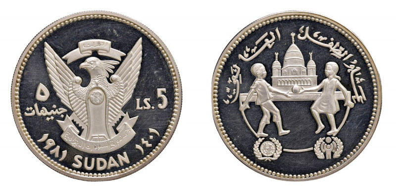 SUDAN 5 Pounds Piedfort 1981 (1401) Ag. KM#P17; Schon#65A. Rarissimo. Internatio...