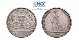 SVIZZERA Tiro federale Zurigo 5 Franchi 1859 Ag. Dav.379; HMZ-2-1343C .Tiratura 6000 pezzi. Patina di monetiere. FDC. NGC MS64+. (Stima €700-800).
NG...