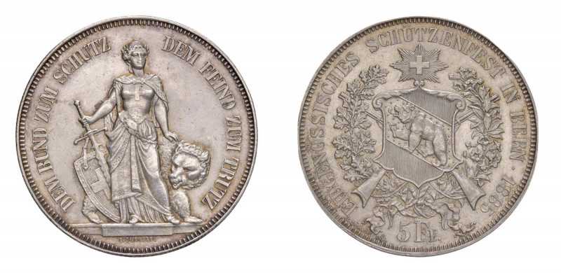 SVIZZERA Berna Tiro federale 5 Franchi 1885 Ag. KM#X517. Raro. qFDC. (Stima €200...