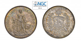 SVIZZERA Berna Tiro federale 5 Franchi 1885 Ag. KM#X517 . Conservazione eccezionale. Bella patina. Raro. FDC. NGC MS64. (Stima €400-500).
NGC MS64