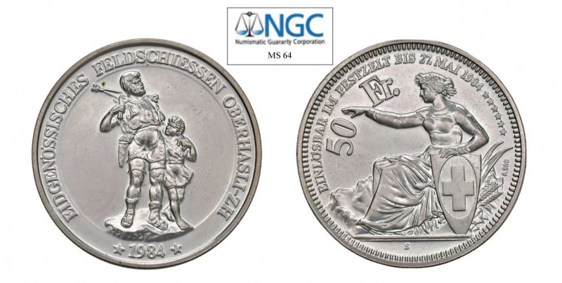 SVIZZERA Singapore Mint 5 Franchi 1984S Ag. Kr.522; HMZ 2#1348. (Tiratura 6000 p...