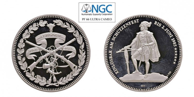 SVIZZERA 50 Franchi 1985 Ag. HMZ 2#1348C. Tiratura 3500 pezzi. Proof. NGC PF66 U...