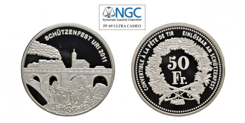 SVIZZERA 50 Franchi 2011 Ag. HMZ 2#1348CC. Tiratura 1500 pezzi. Proof. NGC PF69 ...