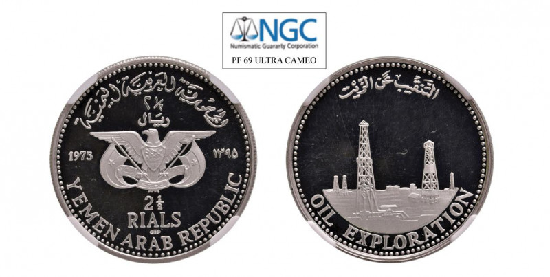 YEMEN Arab Republic 2 1/2 Riyals 1975 AH1395. NGC PF 69 ULTRA CAMEO. (Stima €300...