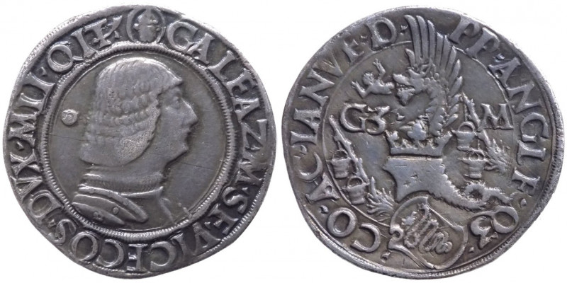 Milano - Galeazzo Maria Sforza (1466-1476) Testone con biscione non coronato nel...
