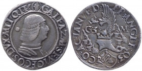 Milano - Galeazzo Maria Sforza (1466-1476) Testone con biscione non coronato nello scudo del rovescio - Cr. 9 - Ag - periziata Luciani - RARA - gr. 9,...