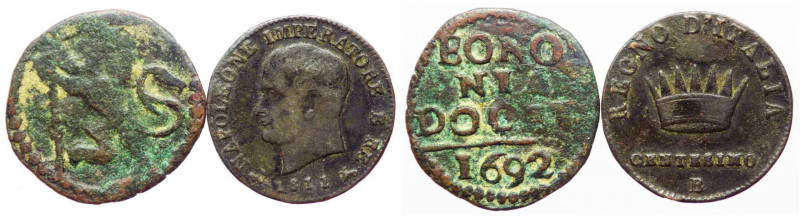 Bologna - lotto di 2 monete così composto: bolognino 1692 e centesimo di Napoleo...