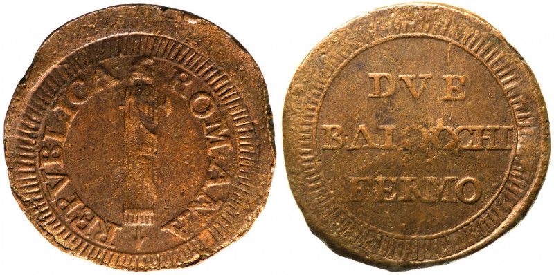 Fermo - Prima Repubblica Romana (1798-1799) Due baiocchi tipo con fascio senza d...