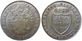 Gorizia - Francesco II d'Asburgo Lorena (1797-1806) 15 Soldi 1802 A - zecca di Vienna - Gig. 1 - Mi - gr. 5,17
SPL+
Spedizione solo in Italia / Ship...