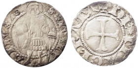 Macerata - Monetazione Autonoma (1392-1447) Grosso - D/ DE*MACERATA, grande croce patente in cerchio perlinato. R/ S*IV¡LI :. ANVS, il Santo stante di...