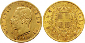Vittorio Emanuele II (1861-1878) - 20 lire 1869 Torino, MIR 1078j Pag. 463, Au
qBB
Spedizione solo in Italia / Shipping only in Italy