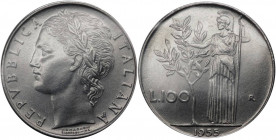 Monetazione in lire - 100 LIRE 1955 D/ REPVBBLICA ITALIANA, testa femminile laureata - R/ Minerva presso albero di alloro - Gig 92 - AC - Perizia Gaud...