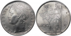 Monetazione in lire - 100 LIRE 1956 D/REPVBBLICA ITALIANA, testa femminile laureata - R/ Minerva presso albero di alloro Gig 93 - AC - non comune (NC)...