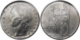 Monetazione in lire - 100 LIRE 1957 D/ REPVBBLICA ITALIANA, testa femminile laureata - .R/ Minerva presso albero di alloro - Gig 94 - AC - non comune ...