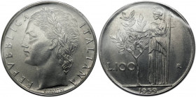 Monetazione in lire - 100 LIRE 1959 D/ REPVBBLICA ITALIANA, testa femminile laureata - R/ Minerva presso albero di alloro - Gig 96- AC- molto raro (RR...