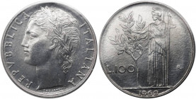 Monetazione in lire - 100 LIRE 1960 D/ REPVBBLICA ITALIANA, testa femminile laureata - R/ Minerva presso albero di alloro - Gig 97 - AC - raro (R) - S...