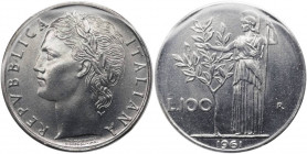 Monetazione in lire - 100 LIRE 1961 D/ REPVBBLICA ITALIANA, testa femminile laureata - R/ Minerva presso albero di alloro - Gig 98 - AC - raro (R) - P...