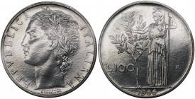 Monetazione in lire - 100 LIRE 1966 D/ REPVBBLICA ITALIANA, testa femminile laureata - R/ Minerva presso albero di alloro - Gig 103 - AC - Perizia Gau...