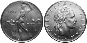 Monetazione in lire - 50 lire 1955 D/ REPVBBLICA ITALIANA, R/Vulcano all' incudine - Gig 144 - AC - raro (R) Perizia Gaudenzi 
FDC ECZ
Spedizione in...