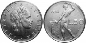 Monetazione in lire - 50 lire 1956 D/ REPVBBLICA ITALIANA, testa coronata - R/Vulcano all' incudine - Gig 145 - AC - Perizia Gaudenzi 
qFDC
Spedizio...