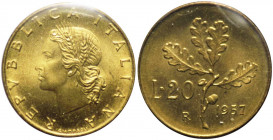 Monetazione in lire - falso coevo da 20 lire 1957 D/ REPVBBLICA ITALIANA,Cerere coronata - R/ Ramo di quercia - Gig. 192 a - BA - raro (R) - Perizia G...