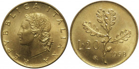Monetazione in lire - 20 lire 1958 D/ REPVBBLICA ITALIANA, Cerere coronata - R/ Ramo di quercia - Gig 193 - BA 
FDC
Spedizione in tutto il Mondo / W...