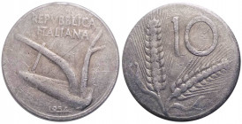 Monetazione in lire - 10 lire 1954 D/ REPVBBLICA ITALIANA, aratro - R/ Valore fra 2 spighe di grano - Asse del R/ spostato di 270° - Gig 237 - IT - no...