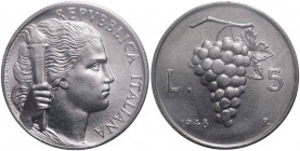 Monetazione in lire - 5 Lire 1948 D/ REPVBBLICA ITALIANA, La Libertà con fiaccola - R/ Grappolo d’ uva - Gig 279 - IT - Perizia Gaudenzi 
FDC ECZ
Sp...