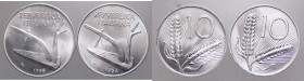 Monetazione in lire - lotto di 2 monete da 10 lire 1954 e 1955 D/ REPVBBLICA ITALIANA, aratro, R/ Valore fra 2 spighe di grano - Gig 237 - 238 IT - no...