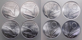 Monetazione in lire - lotto di 4 monete da 10 lire 1956 – 1965 (NC) – 1966 – 1967 D/ REPVBBLICA ITALIANA, aratro - R/ Valore fra 2 spighe di grano - G...