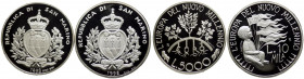 San Marino - Anno 1998 - Cofanetto contenente Dittico di due monete d'argento da 5000 e da 10000 Lire. L'europa Verso il Terzo Millennio - Edizione Fo...