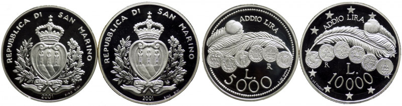 San Marino - Anno 2001 - Cofanetto contenente Dittico di due monete d'argento da...