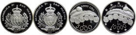 San Marino - Anno 2001 - Cofanetto contenente Dittico di due monete d'argento da 5000 e da 10000 Lire. "Addio Lira" - Edizione Fondo Specchio.
FS
Sp...