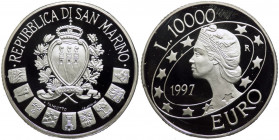 San Marino - Anno 1997 - Moneta Celebrativa da Lire 10000 - in astuccio di velluto blu originale di zecca - Fondo Specchio.
FS
Spedizione in tutto i...