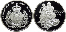 San Marino - Anno 2000 - Moneta Celebrativa da Lire 10000 - "Bimillenario della Nascita di Gesu Cristo" - in astuccio di velluto blu originale di zecc...