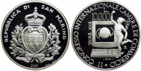 San Marino - Anno 2001- Moneta Celebrativa da Lire 10000 - "Network delle Camere di Commercio Mondiali - Congresso di Seoul 2001" - in astuccio di vel...