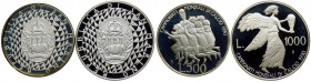 San Marino - Anno 1990 - Cofanetto contenente Dittico di due monete d'argento da 500 e da 1000 Lire. Monete celebrative del Campionato Mondiale di Cal...