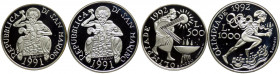 San Marino - Anno 1991 - Cofanetto contenente Dittico di due monete d'argento da 500 e da 1000 Lire. Monete celebrative della XXV Olimpiade - Edizione...