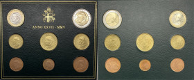 Città del Vaticano - monetazione in euro, Giovanni Paolo II, Wojtila (1978-2005), set da 8 valori A XXVII (2005), metalli vari - in confezione origina...