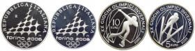 Italia - dittico di monete d'Argento 2006 da 5 e 10 euro - XX Giochi Olimpici Invernali Torino 2006 - Fondo Specchio - Terza Emissione - in cofanetto ...