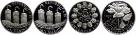 San Marino - Annno 2002 - Cofannetto contenente due valori da 5 e da 10 euro. Monete celebrative dell'entrata in vigore ufficiale dell'euro, Ag .925, ...